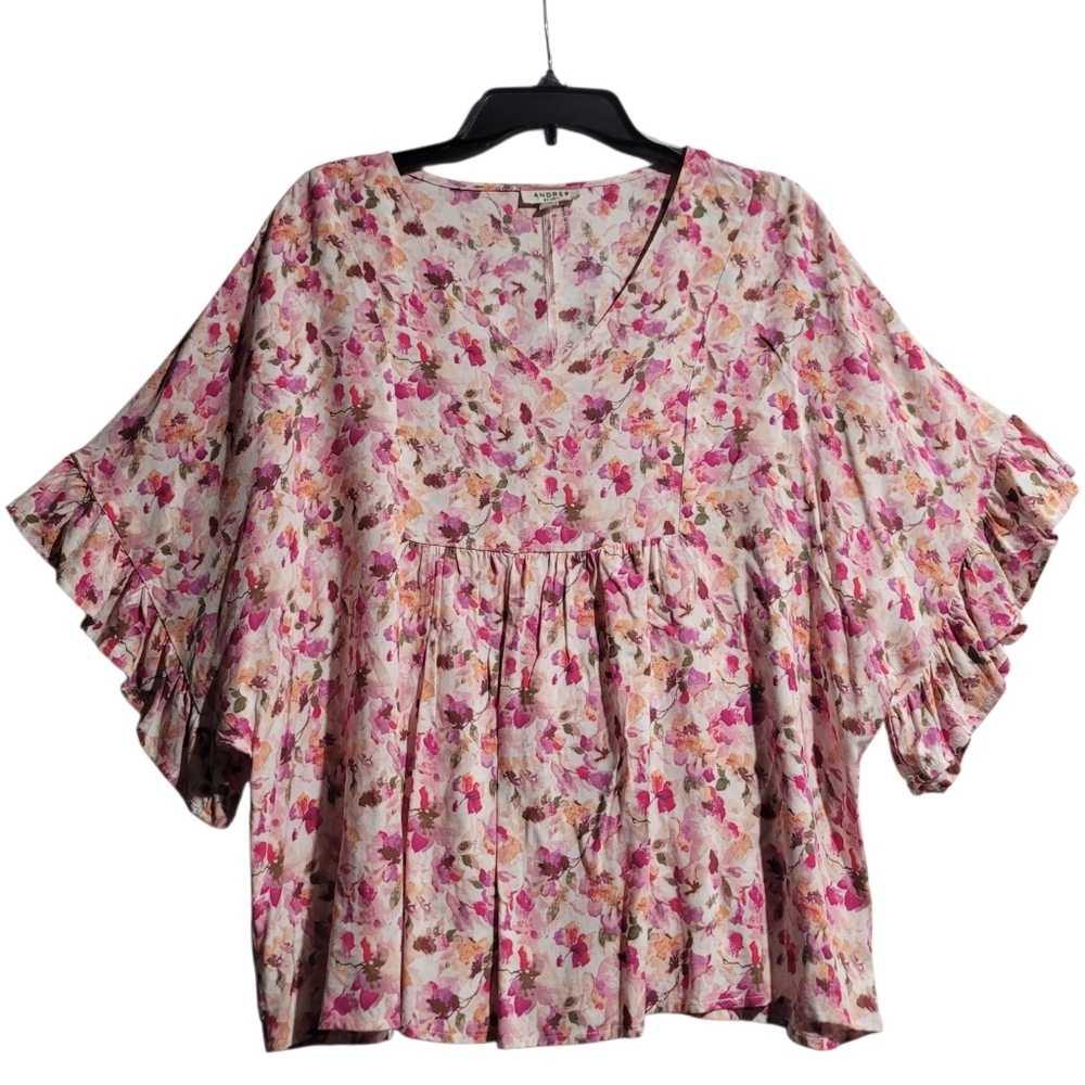 Andree blouse pullover floral billowy gathers ruffle feminine boho cottagecore
